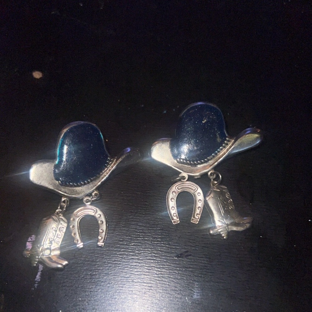 Cowboy Hat Earrings with Horseshoe and Boot Charms